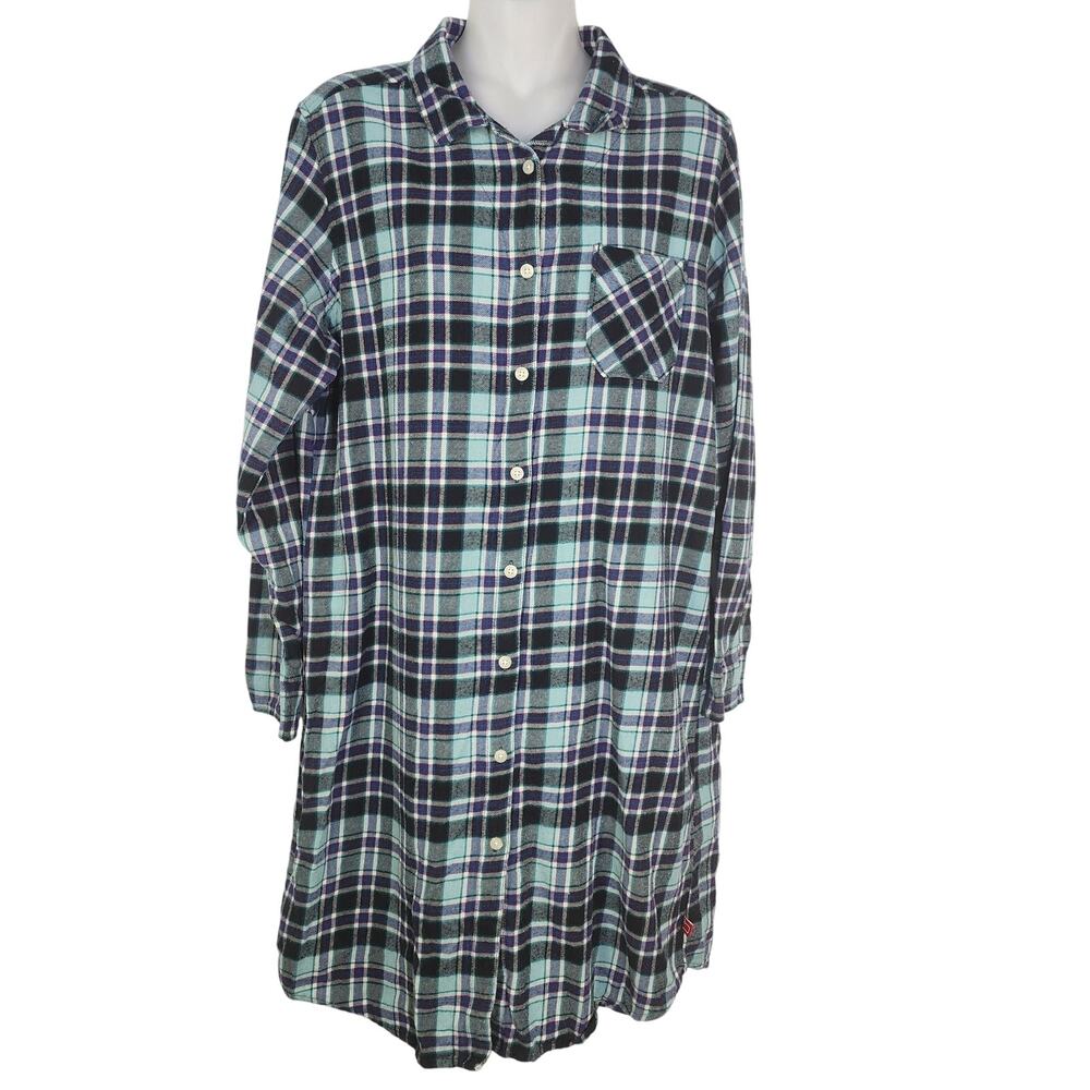 Woolrich Shirt Dress Medium Flannel Plaid Long Sleeve Collared Button Pocket